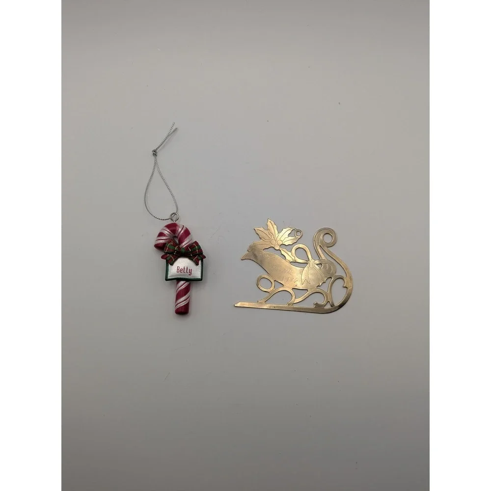 Personalized Candy Cane Christmas Ornament Betty Gold Sleigh Ornament 1986‎